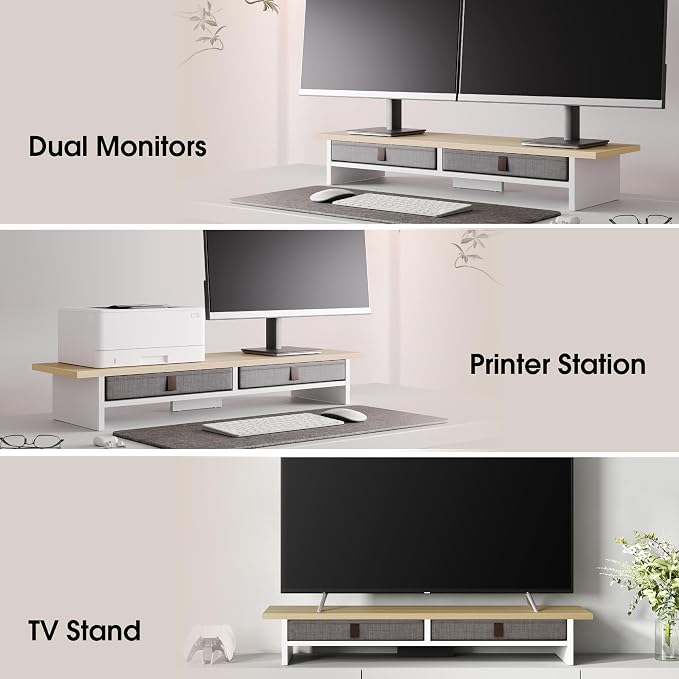 Fenge Monitor Stand with Drawer, 2 Tiers Dual Monitor Riser - Image 6
