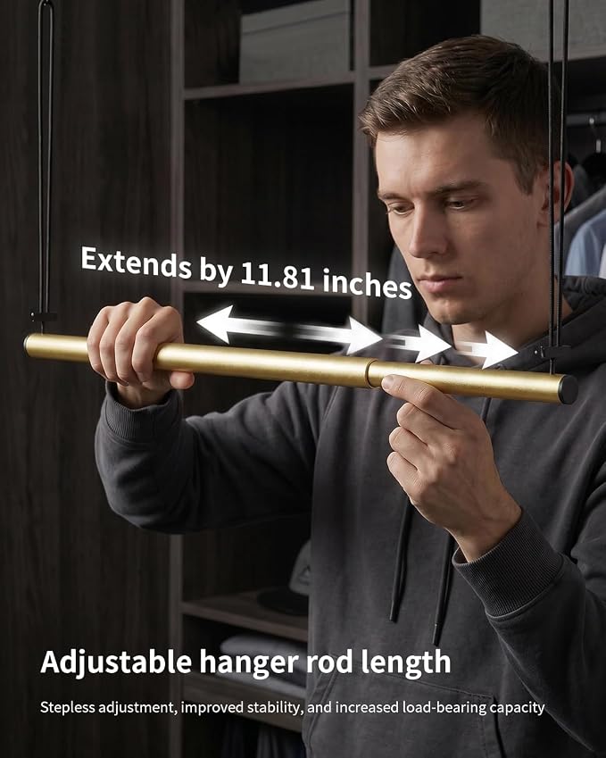 BaiNong Adjustable Closet Hanging Rod 17-30" Gold Closet Rod Extender 2Pack | - Image 4