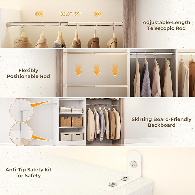 Homieasy Closet System, 4.5-11.5 Ft Expandable Closet Organizer, Walk-in Wood - Image 7