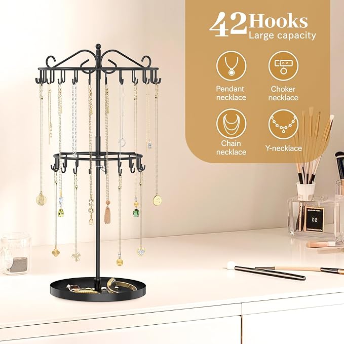 MODOWEY Rotating Necklace Holder Organizer Display Stand - Image 6