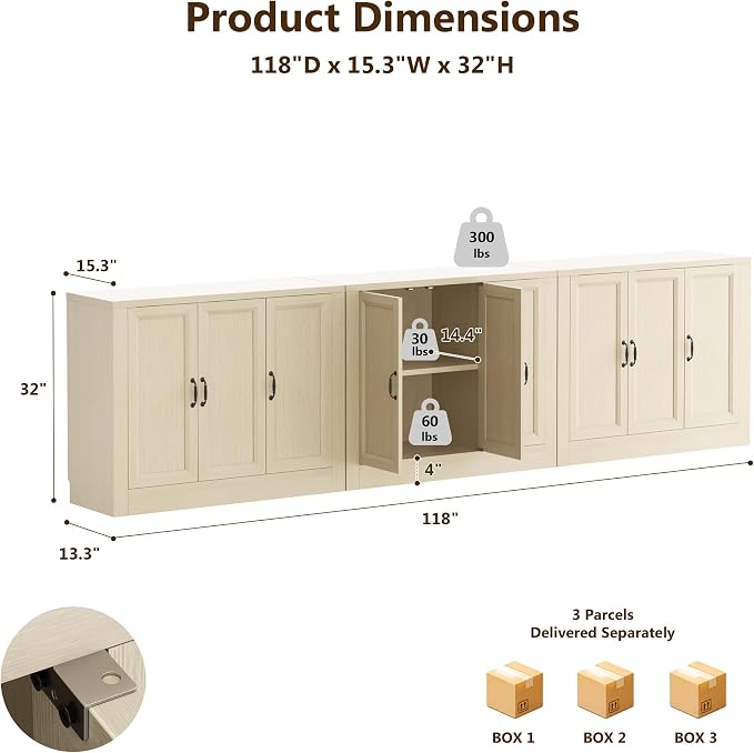 118" W Modern Buffet Cabinet, Modular Sideboard Cabinet - Image 2