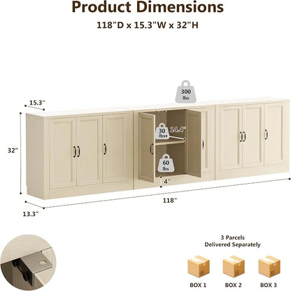 118" W Modern Buffet Cabinet, Modular Sideboard Cabinet - Image 2
