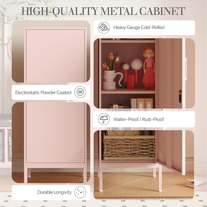 Pink Metal Locker Cabinet, 59.1" Lockable Storage Locker - Image 4