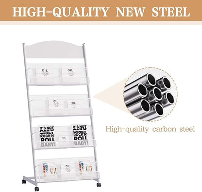 lesolar Floor-Standing Magazine Rack 4-tier Newspaper Holder Book Display Shelf - Image 6