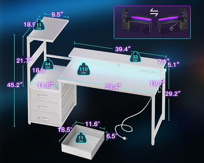 AODK 52 Inch Gaming Desk with USB Charging Ports & LED Light- Reversible - Image 3