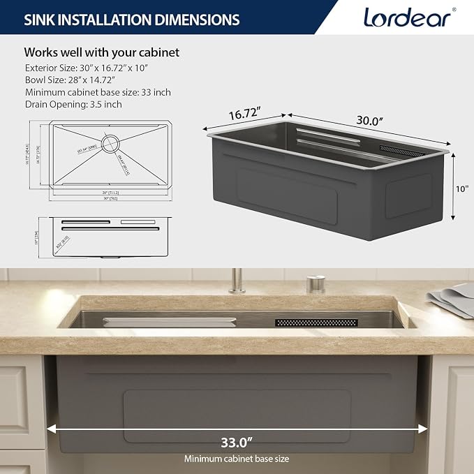 Lordear 30 Inch Undermount Waterfall Kitchen Sink - Image 6
