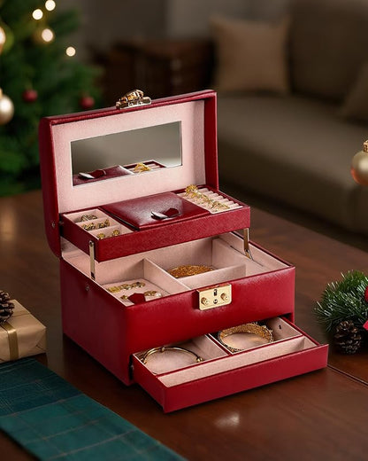 CASEGRACE Jewelry Box, 3 Layers Leather Jewelry Storage Box - Image 7