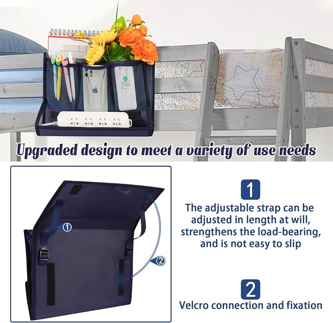 Bedside Storage Organizer with Power Strip Holder and Adjustable Straps Bed - Image 4