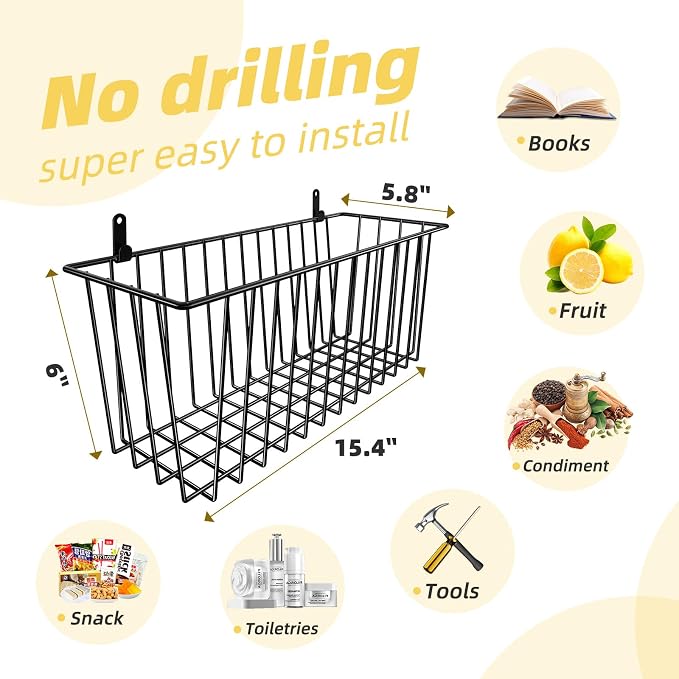 Simple Trending 6 Pack Wire Basket Wall Mount Baskets Hanging Baskets, Cabinets - Image 6