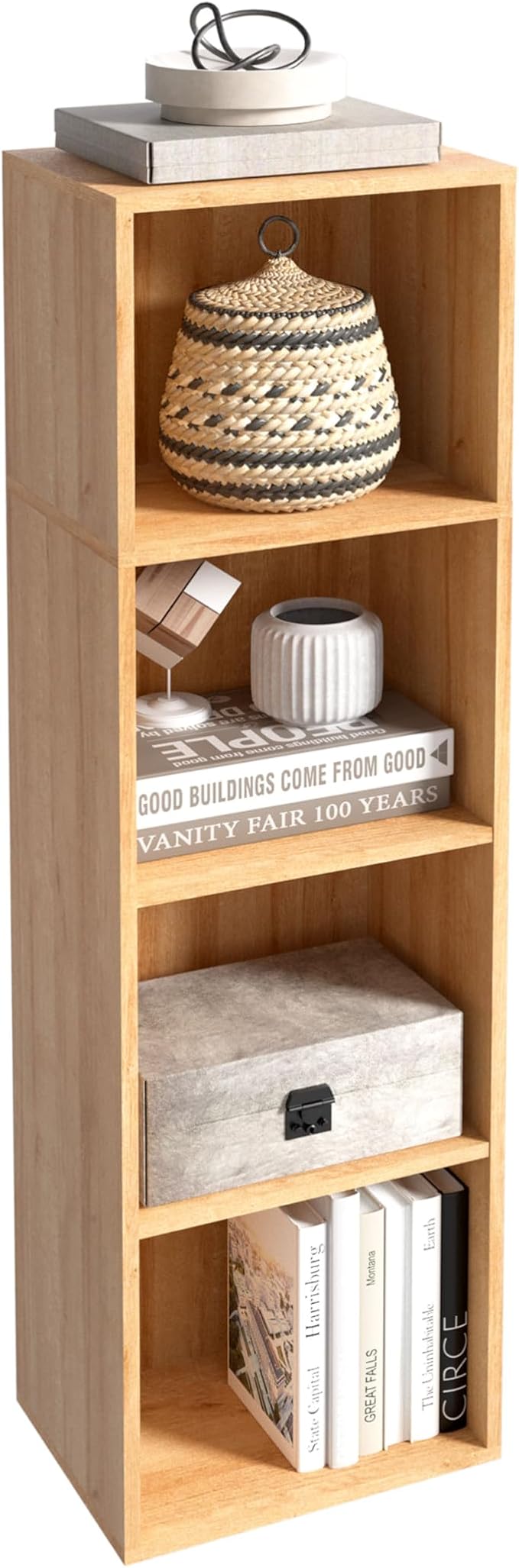4-Tier Wooden Cube Storage Organizer, 42 Inch Tall Bookcase & Display Shelf by NewBeth