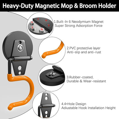 3-H Magnetic Mop Broom Holder and Mop Organizer 4 Pack, Heavy Duty Strong - Image 5