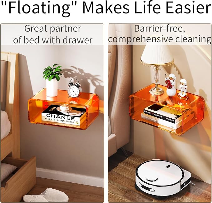 Acrylic Floating Nightstand, Bedside Table, Nightstand Shelf Wall Mounted - Image 8