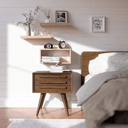 RICHER HOUSE 3-Set Floating Shelves, Natural Bathroom Shelf Over Toilet | Cube - Image 4