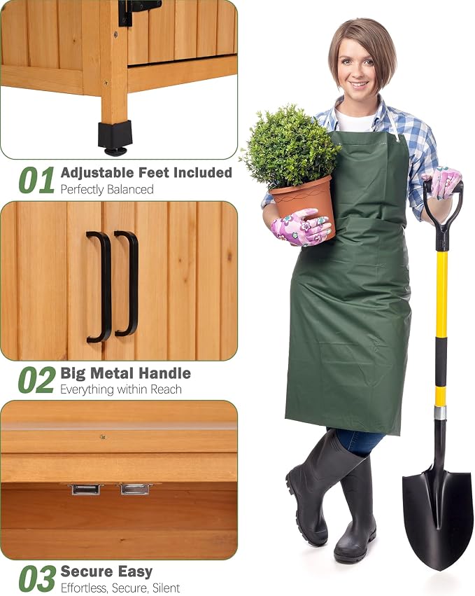 Outdoor Storage Cabinet with Metal Work Top|Waterproof Wooden Potting - Image 4