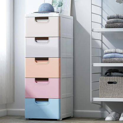 5 Drawer Stackable Storage Tower, Plastic Drawers Dresser, Narrow Rolling - Image 8