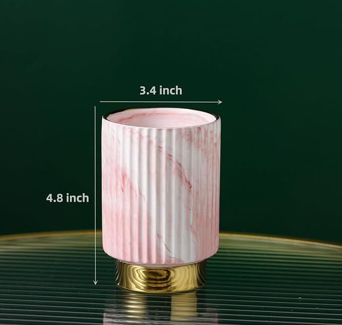 IEEK Pink and Gold Makeup Brush Holder Organizer, Glass Cosmetics Brushes Cup - Image 4