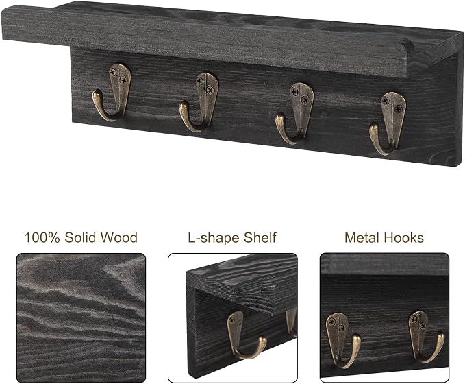 HRONRAD Rustic Key Holder for Wall, Farmhouse Wall Shelf - Image 3