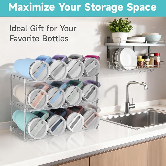 Stackable Water Bottle Organizer, Large Compartment Water Bottle Holder - Image 5