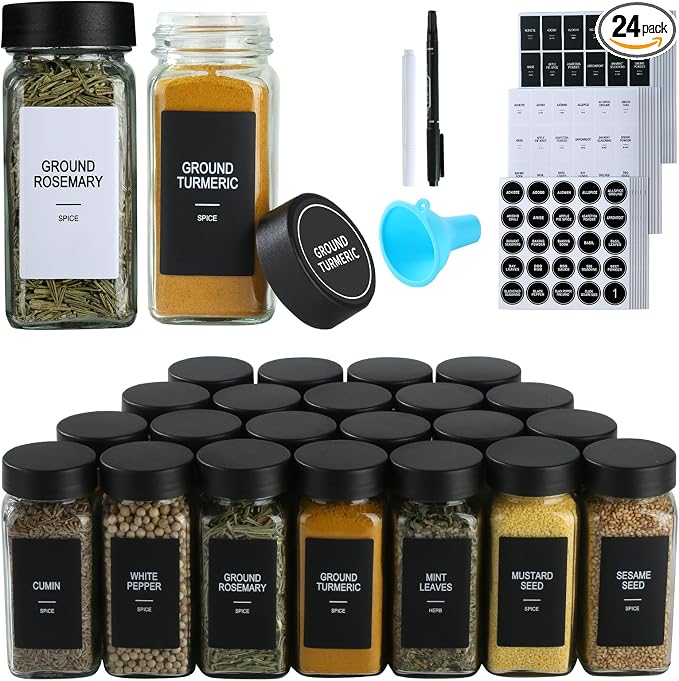 24 Glass Spice Jars with Labels, Spice Jar Set, 4oz Spice Containers, Seasoning by Unknown