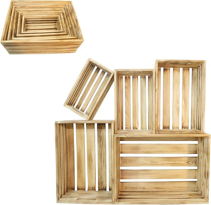 5 Pcs Wooden Crates for Display, Nesting Wood Crate for Storage, 5 Size | - Image 7