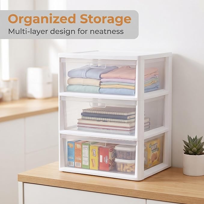 Wide 3 Drawer Tower, Plastic Storage Drawers - Image 6