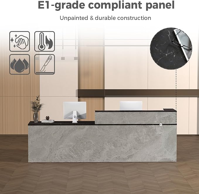 L Shape Reception Desk with Counter, Lockable Drawer, Keyboard Tray, and - Image 5