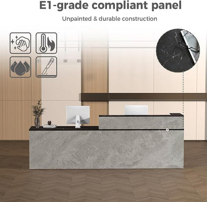 L Shape Reception Desk with Counter, Lockable Drawer, Keyboard Tray, and - Image 5