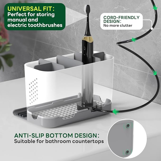 Toothbrush Holders for Bathrooms, Adjustable 6 Slots Electric Toothbrush and - Image 3