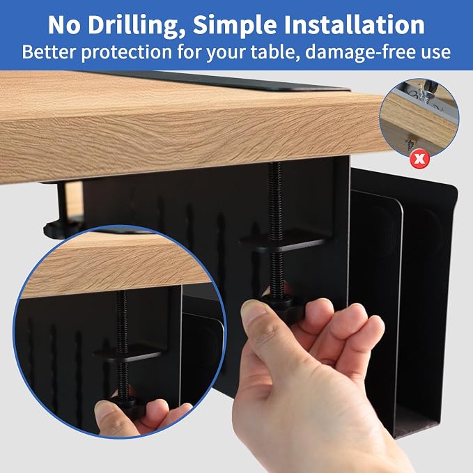 LUKETURE Desk Side Storage, 2 Tie Laptop Holder No Drill Clamp On Organizer | - Image 7