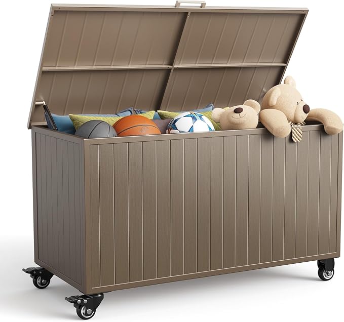 Outdoor Storage Box with Wheels 150 Gallon, Metal Deck Boxes Waterproof by RICNOD
