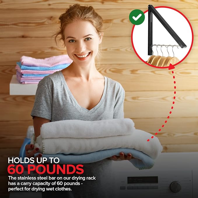Single Foldable Clothing Rack, Wall-Mounted Retractable Clothes Hanger - Image 5