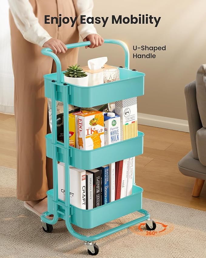 Pipishell 3 Tier Rolling Cart, Metal Utility Cart - Image 4