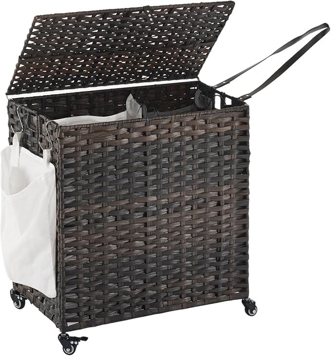 Laundry Hamper with Wheels, 39.6 Gallon Rolling Laundry Basket with Lid by Hiagnete