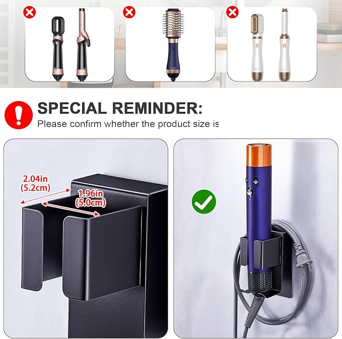 Hair Straightener Holder Wall Mounted Blow Dryer Holder, Blow Dryer and Curling - Image 5
