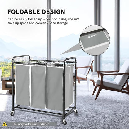 3 Bag Laundry Sorter Replacement Bags, Augot Large Hamper Cart Removable - Image 6
