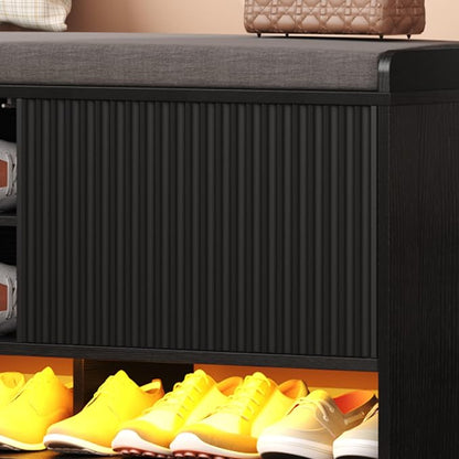 HOMEFORT 39.4" Fluted Shoe Storage Bench, Entryway Bench - Image 9