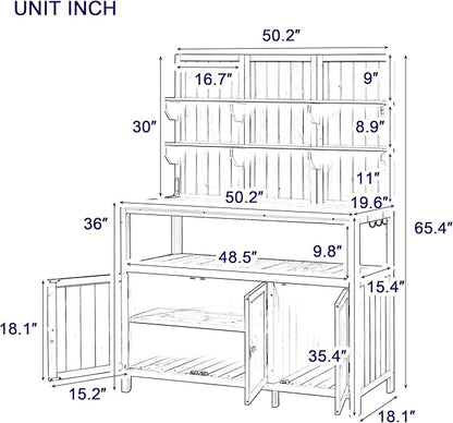 Merax Potting Bench, 50.2" W Solid Fir Wood Garden Workstation, Large Countertop - Image 2
