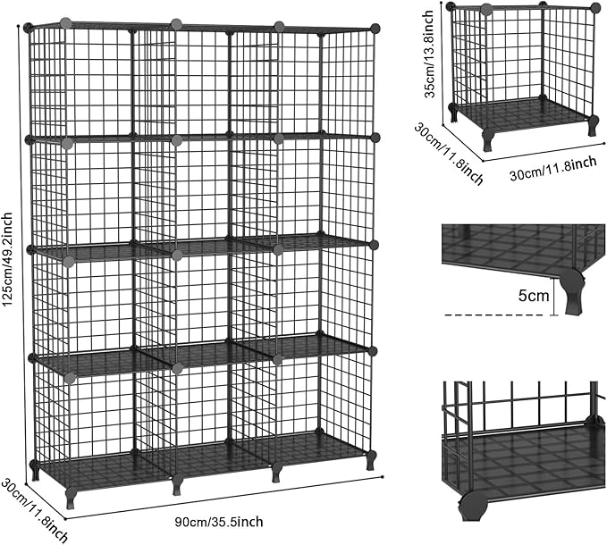 12-Cube Storage Organizer, Metal Wire Cube Shelving Unit, 11.8" L x 11.8" W x - Image 3