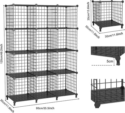 12-Cube Storage Organizer, Metal Wire Cube Shelving Unit, 11.8" L x 11.8" W x - Image 3