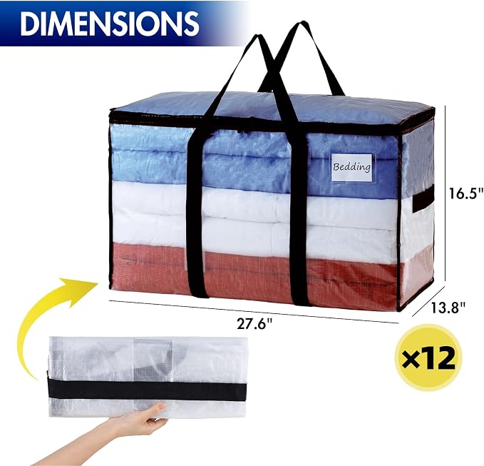 TAILI Extra Large Moving Bags, 12 Pack Clear Heavy Duty Totes - Image 3