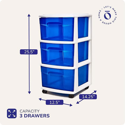HOMZ 3-Drawer Storage Cart, Plastic Home & Office Organizer - Image 2