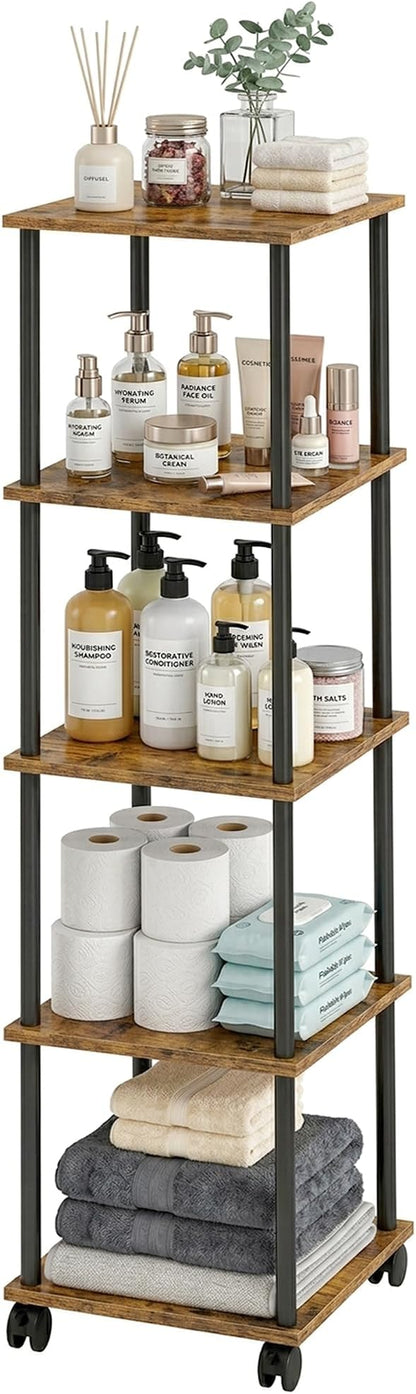 5-Tier 50.4" Tall Rustic Brown Bathroom Shelving Unit by GoodChoiceofGreenery
