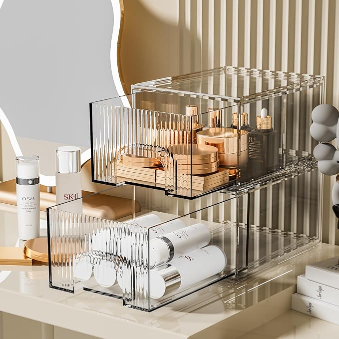 ZHIAI 2 Pack Clear Stackable Cosmetic Organizer, Acrylic Drawer, Plastic - Image 4