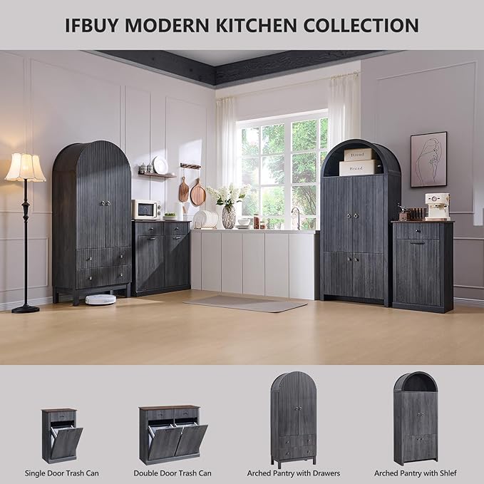 Modern Double Tilt-Out Laundry Hamper Cabinet, 20 Gallon Fluted Trash Can - Image 7