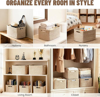 5 Pack Woven Storage Baskets for Shelves, Decorative Basket Organizer Storage - Image 4