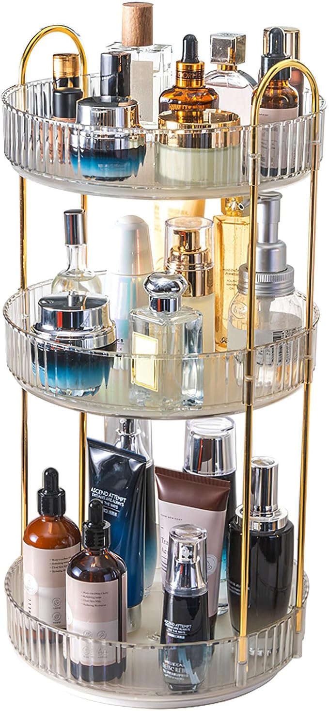 360° Rotating Makeup Organizer for Vanity, 3 Tier Spinning Perfume Cosmetic by ComfyElect