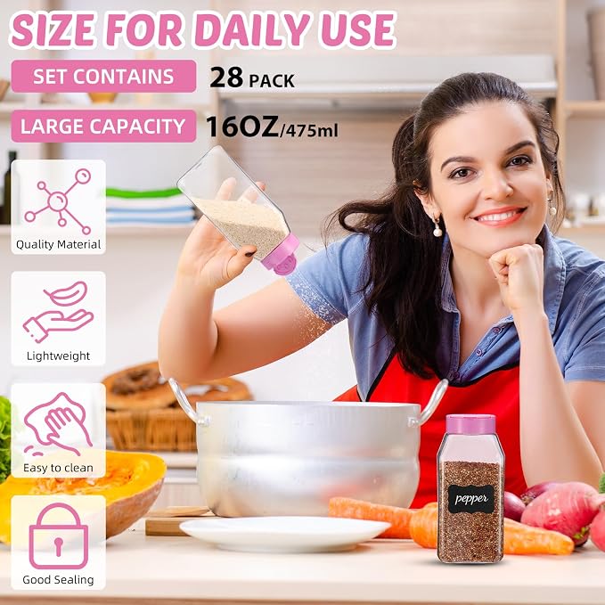 Mifoci 28 Pack 16 oz Plastic Spice Jars - Image 5