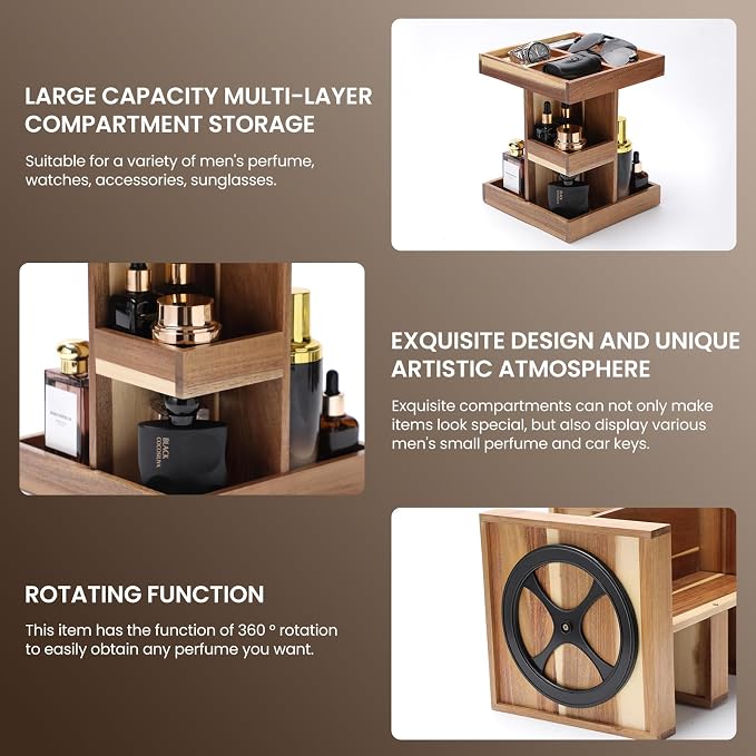 EXIN DECHEN Cologne Organizer for Men, Cologne Stand, 3 Tier Wooden Perfume - Image 3