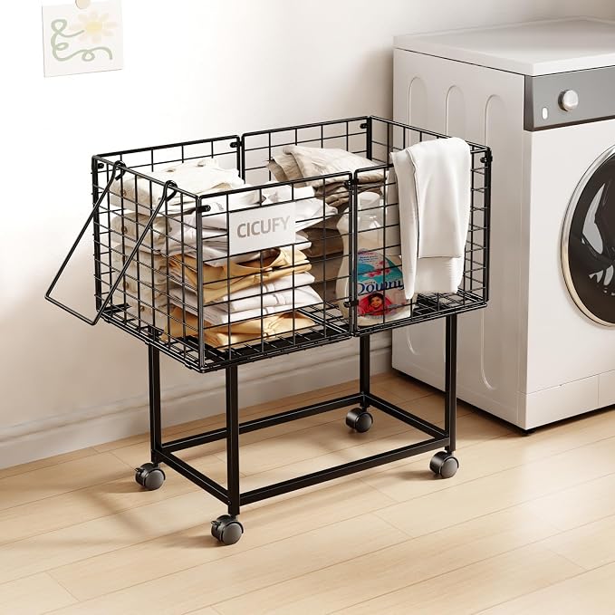 Wire Laundry Hamper, 80L Rolling Laundry Basket Cart on Wheels, Dirty Clothes by CICUFYOfficial