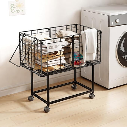 Wire Laundry Hamper, 80L Rolling Laundry Basket Cart on Wheels, Dirty Clothes by CICUFYOfficial